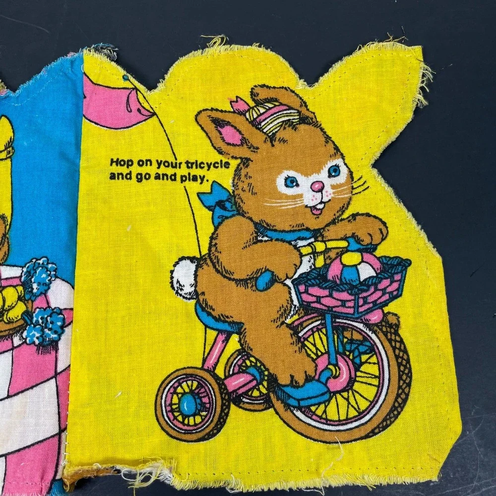 Vintage 1981 Little Simon Bunny‎ Fabric Book Page Panel Easter Spring Handmade